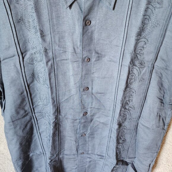 The Havanera Co Blue Embroidered Short Sleeve Button Up Shirt Size L Linen Blend - Picture 6 of 12